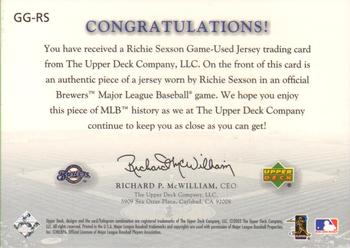2003 Upper Deck Game Face - Game Face Gear #GG-RS Richie Sexson Back