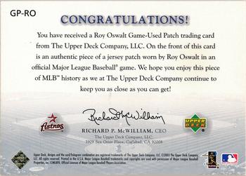 2003 Upper Deck Game Face - Game Face Patch #GP-RO Roy Oswalt Back