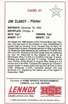 1989 Lennox Houston Astros #7 Jim Clancy Back