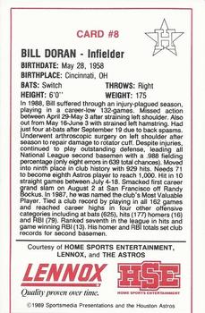 1989 Lennox Houston Astros #8 Bill Doran Back