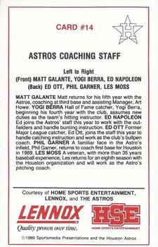 1989 Lennox Houston Astros #14 Coaching Staff Back