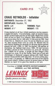 1989 Lennox Houston Astros #15 Craig Reynolds Back