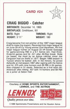 1989 Lennox Houston Astros #24 Craig Biggio Back