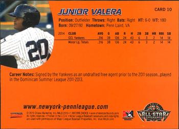 2015 Choice New York-Penn League All-Stars #10 Junior Valera Back