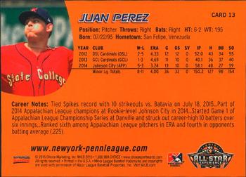 2015 Choice New York-Penn League All-Stars #13 Juan Perez Back