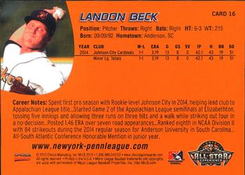 2015 Choice New York-Penn League All-Stars #16 Landon Beck Back