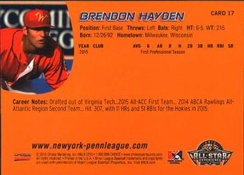 2015 Choice New York-Penn League All-Stars #17 Brendon Hayden Back