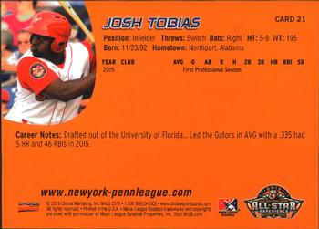 2015 Choice New York-Penn League All-Stars #21 Josh Tobias Back