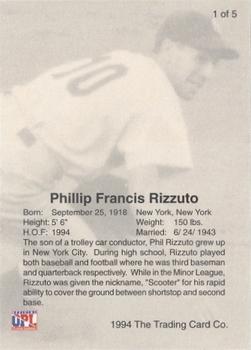 1994 Front Row Premium All-Time Greats Phil Rizzuto #1 Phil Rizzuto Back