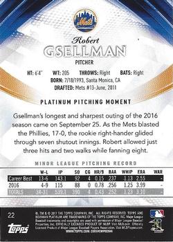 2017 Bowman Platinum #22 Robert Gsellman Back