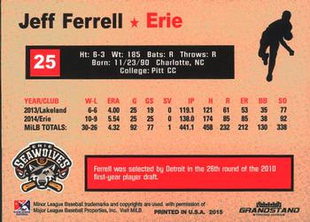 2015 Grandstand Erie SeaWolves #NNO Jeff Ferrell Back