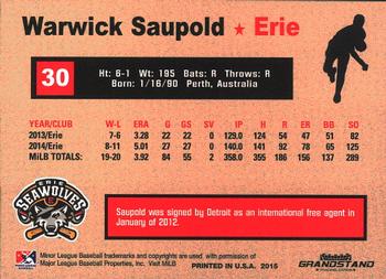 2015 Grandstand Erie SeaWolves #NNO Warwick Saupold Back