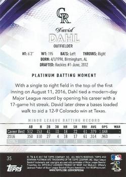 2017 Bowman Platinum - Purple #35 David Dahl Back