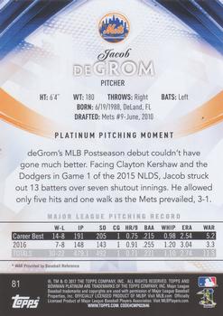 2017 Bowman Platinum - Purple #81 Jacob deGrom Back