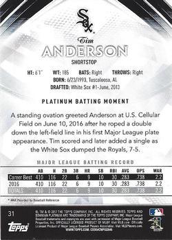 2017 Bowman Platinum - Orange #31 Tim Anderson Back