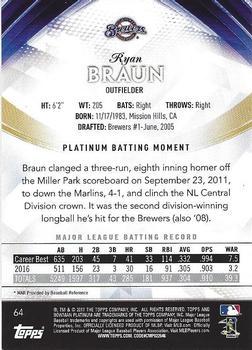 2017 Bowman Platinum - Orange #64 Ryan Braun Back