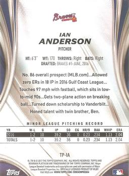 2017 Bowman Platinum - Top Prospects Ice #TP-IA Ian Anderson Back