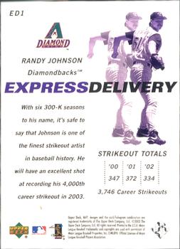 2003 Upper Deck MVP - Express Delivery #ED1 Randy Johnson Back