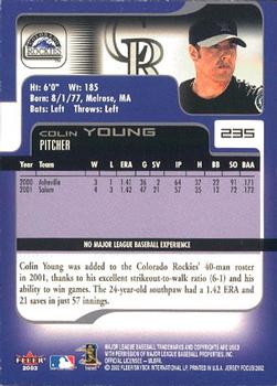 2002 Fleer Focus Jersey Edition #235 Colin Young Back