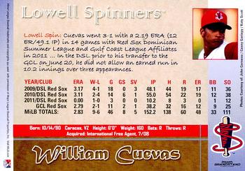 2012 Grandstand Lowell Spinners #NNO William Cuevas Back