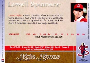 2012 Grandstand Lowell Spinners #NNO Kyle Kraus Back