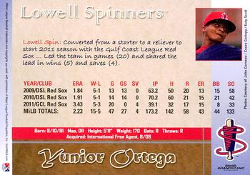 2012 Grandstand Lowell Spinners #NNO Yunior Ortega Back