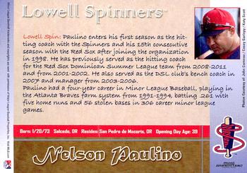 2012 Grandstand Lowell Spinners #NNO Nelson Paulino Back