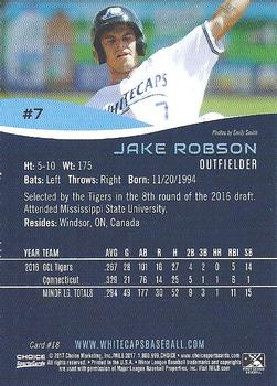 2017 Choice West Michigan Whitecaps #18 Jake Robson Back