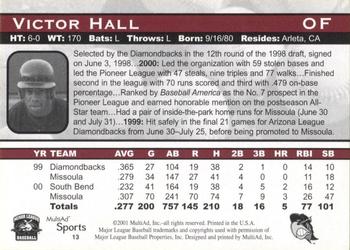 2001 Multi-Ad South Bend Silver Hawks #13 Victor Hall Back