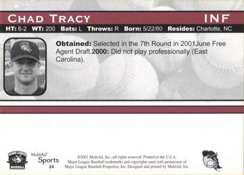 2001 Multi-Ad South Bend Silver Hawks #24 Chad Tracy Back