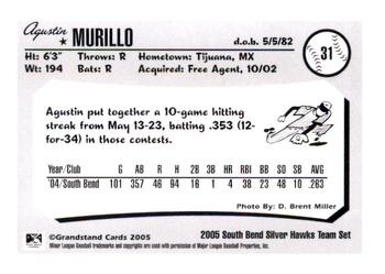 2005 Grandstand South Bend Silver Hawks #NNO Agustin Murillo Back
