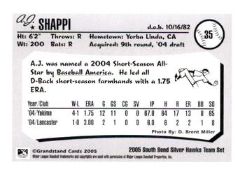 2005 Grandstand South Bend Silver Hawks #NNO A.J. Shappi Back