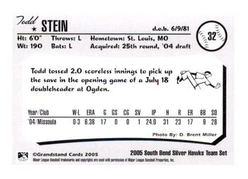2005 Grandstand South Bend Silver Hawks #NNO Todd Stein Back