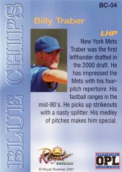 2001 Royal Rookies Futures - Limited Edition Blue Chips #BC-04 Billy Traber Back
