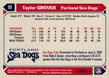2017 Grandstand Portland Sea Dogs #NNO Taylor Grover Back