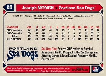 2017 Grandstand Portland Sea Dogs #NNO Joseph Monge Back
