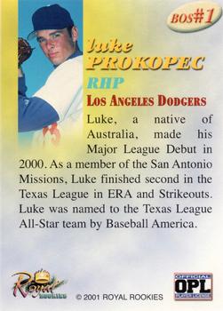2001 Royal Rookies Throwbacks - Boys of Summer Limited Edition #BOS1 Luke Prokopec Back