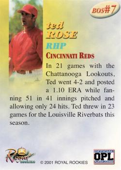 2001 Royal Rookies Throwbacks - Boys of Summer Limited Edition #BOS7 Ted Rose Back