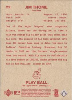 2003 Upper Deck Play Ball - Red Backs #22 Jim Thome Back