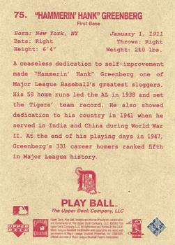 2003 Upper Deck Play Ball - Red Backs #75 Hank Greenberg Back