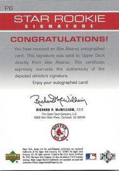 2003 Upper Deck Prospect Premieres - Autographs #P6 Abe Alvarez Back
