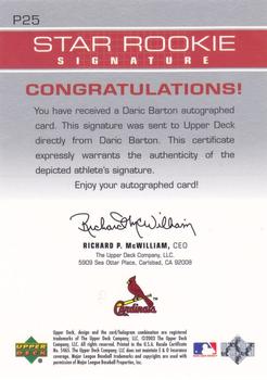 2003 Upper Deck Prospect Premieres - Autographs #P25 Daric Barton Back