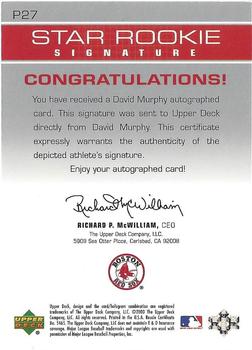 2003 Upper Deck Prospect Premieres - Autographs #P27 David Murphy Back