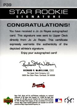 2003 Upper Deck Prospect Premieres - Autographs #P39 Jo-Jo Reyes Back