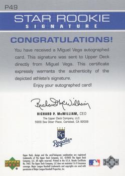 2003 Upper Deck Prospect Premieres - Autographs #P49 Miguel Vega Back