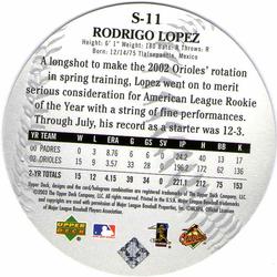 2003 Upper Deck Standing O! - Die Cuts #S-11 Rodrigo Lopez Back