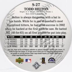 2003 Upper Deck Standing O! - Die Cuts #S-27 Todd Helton Back