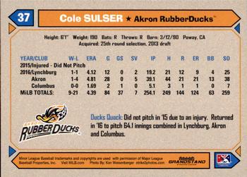 2017 Grandstand Akron RubberDucks #NNO Cole Sulser Back