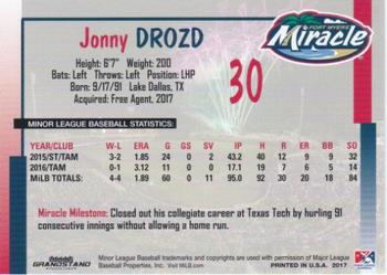 2017 Grandstand Fort Myers Miracle #NNO Jonny Drozd Back