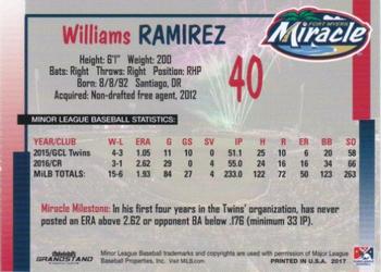 2017 Grandstand Fort Myers Miracle #NNO Williams Ramirez Back